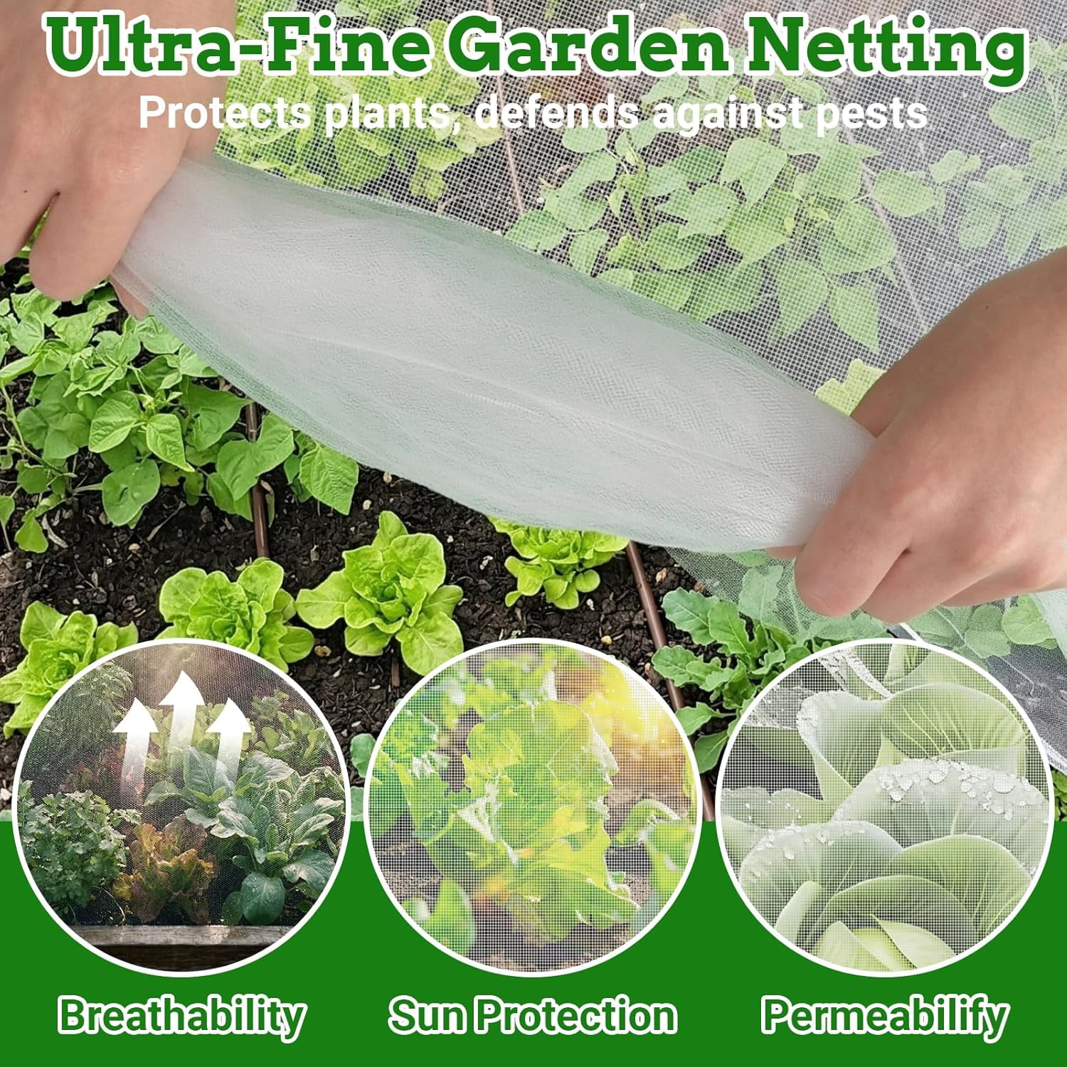 Ultra Fine 4'x10' – No Frame Needed, Easy Install, Pest Barrier & Bird Netting, Plant Cover for Garden, Greenhouse, Patio, Protecting Vegetables, Flowers, Trees