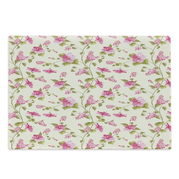 Floral Cutting Board, Pattern of Blossoming Romantic Flowers with Leaves Vintage Garden Art, Decorative Tempered Glass Cutting and Serving Board, in 3 Sizes, by Ambesonne