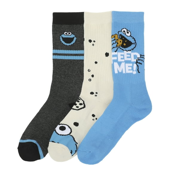 Sesame Street Cookie Monster Men's 3-Pair Pack Athletic Crew Socks