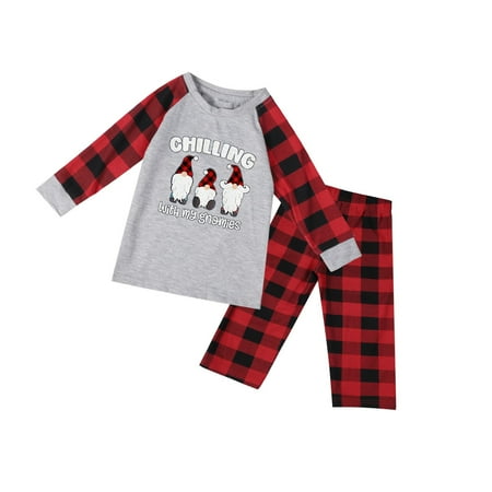 

Matching Family Pajamas Christmas Sets Letter And Plaid Printed Long Sleeve Tee And Bottom Loungewear (Kid)