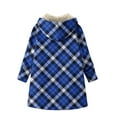 thumbnail image 4 of Dasayo Long Womens Coat Blue Plus Size Fleece Plaid Hooded Zip up Coatigans Womens Jackets Trendy S, 4 of 5