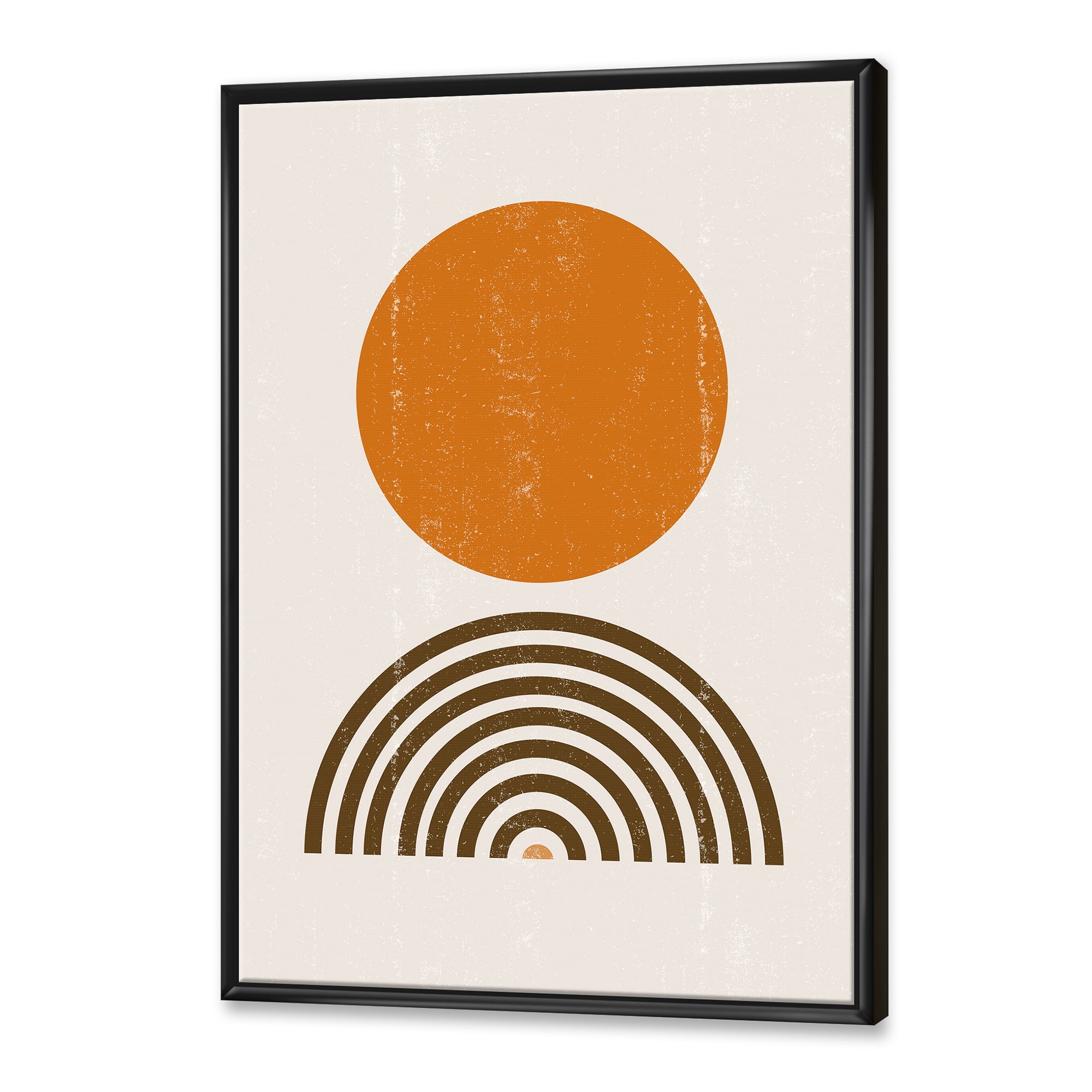 Designart 'Abstract Minimal Rainbow and Orange Sun I' Modern Framed Canvas Wall Art Print
