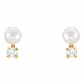 thumbnail image 2 of 14k Yellow Gold Cultured White Pearl Polished Button Pearl and Cubic Zirconia Earrings Stud Earring for Women, 2 of 2