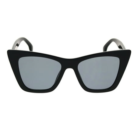 Womens Mod Style Large Square Cat Eye Hipster Plastic Sunglasses All Black