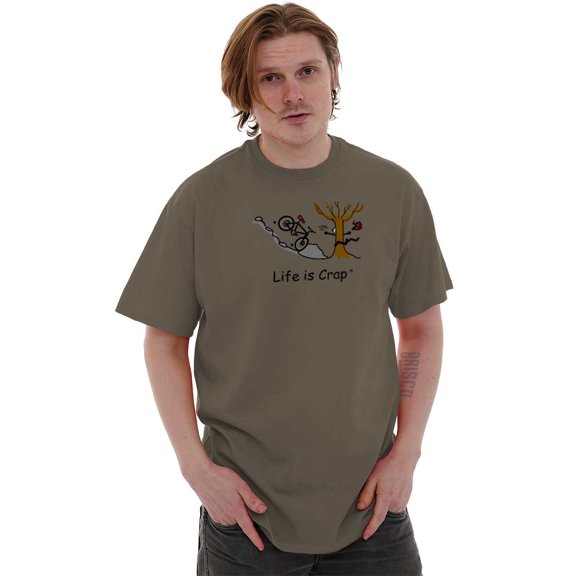 Biker Short Sleeve T-Shirt Tees Tshirts Life is Crap Bike Crash Sarcastic Gift Idea