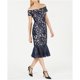 thumbnail image 1 of Vestido midi de encaje Calvin Klein con hombros descubiertos para mujer azul 14, 1 of 1