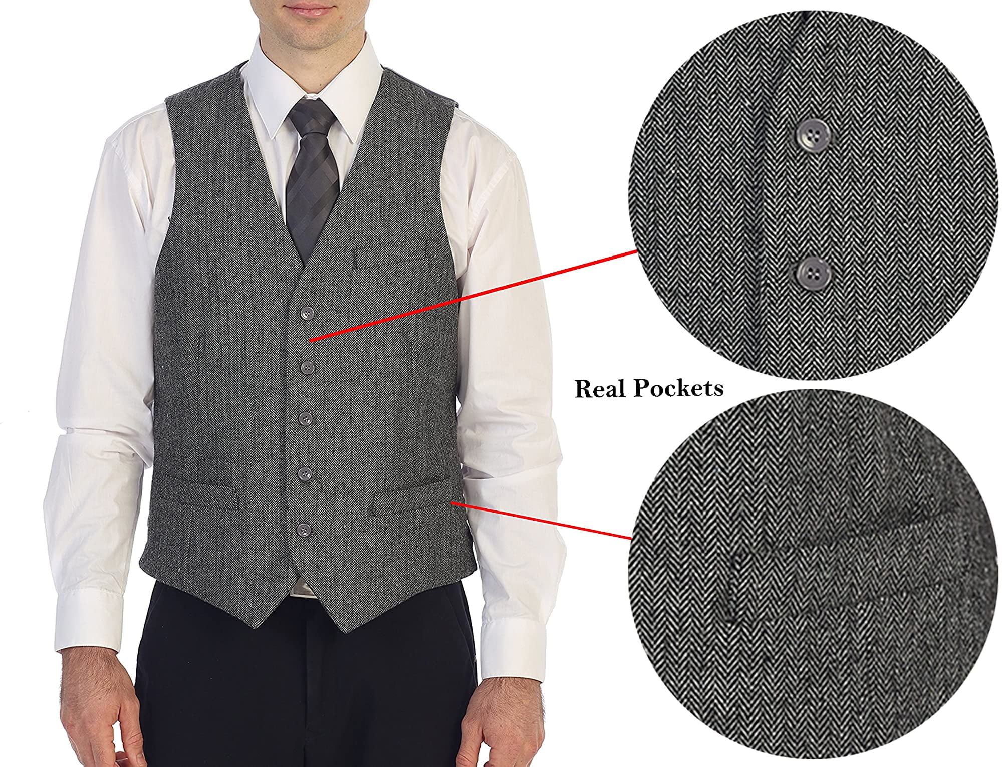 Gioberti Men's 5 Button Slim Fit Formal Herringbone Tweed Suit Vest 