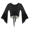thumbnail image 5 of Aiihoo Women's Flare Sleeve Tassel Crop Top Lace-Up Shawl Tops Belly Dance Gypsy Bolero Shrug Cardigan Black XL, 5 of 7