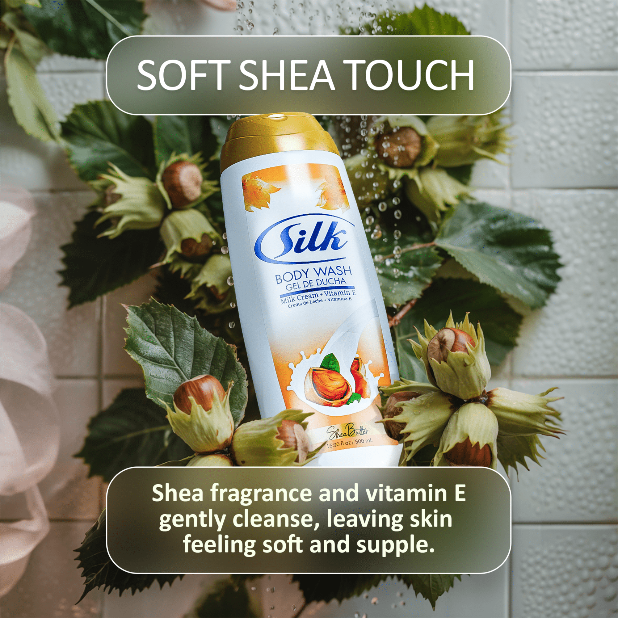 Silk Shea Butter Organic Body Wash Women and Men, Moisturizing Shower Gel for All Skin Types 16.9 fl oz