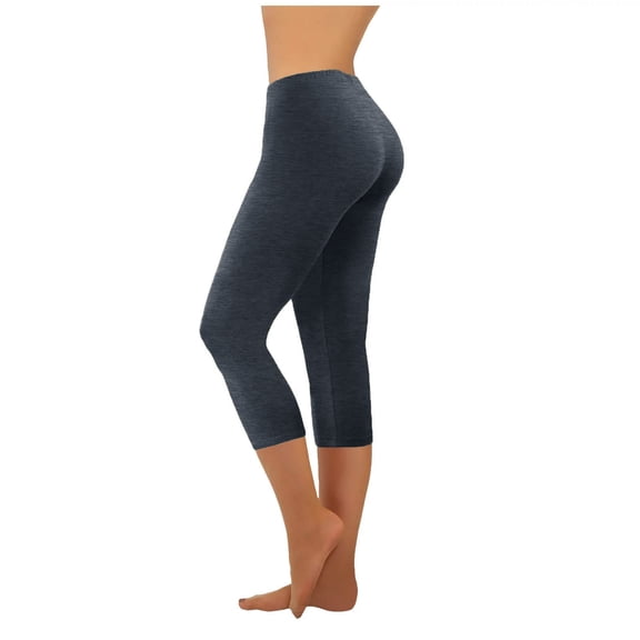 GEWSEY Women's Active FormFlex Buttery Soft High Waist 19" Inseam Capri Yoga Workout Leggings (Dark Gray, M)