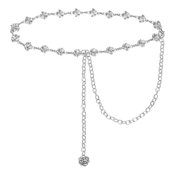 Western Metal Concho Chain Belt, Chain Waist Belts for Women Dresses Jeans Country Concert Outfit, Silver Little Flower