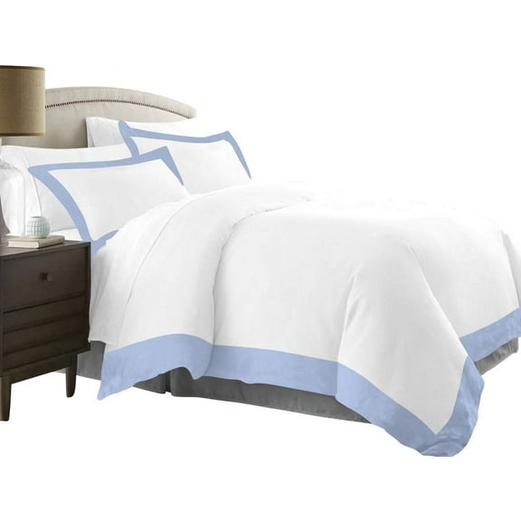 DNG Creations 1 Piece Two Tone Duvet Cover 100% Egyptian Cotton, 800 Threads Count With Zipper Closure & Corner Ties ( Solid White/ Light Blue - Twin/Twin XL )