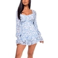 thumbnail image 3 of Douhoow Women Flower Jumpsuits Square Collar Backless High Waist Long Sleeve Short Playsuits, 3 of 9