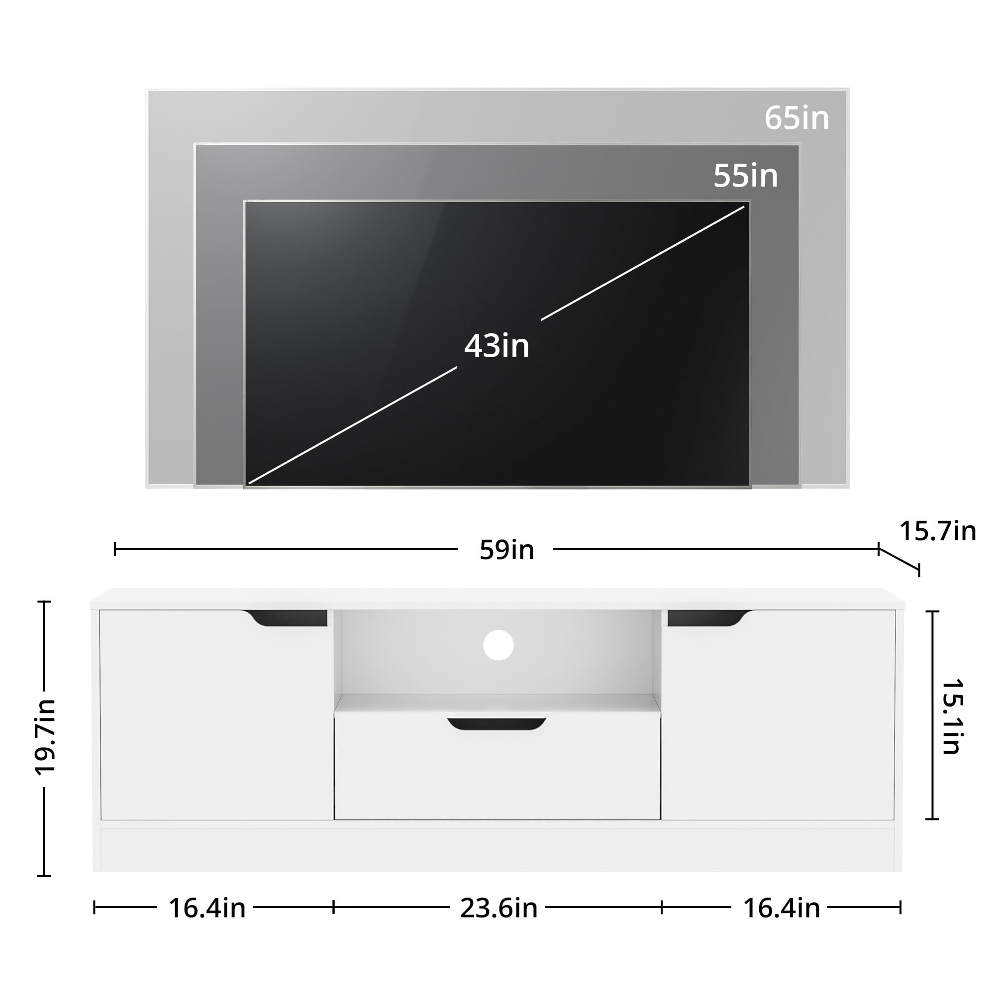 Modern TV Stand for 55/60/65 Inch TV, Media TV Console Table with 2 Doors & Drawer, Entertainment Center with Storage Cabinet for Living Room, Bedroom, White