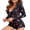 thumbnail image 4 of PENGXIANG Femmes Imprimé Pyjamas à Manches Longues Shorts Bodycon Combinaisons, 4 of 5
