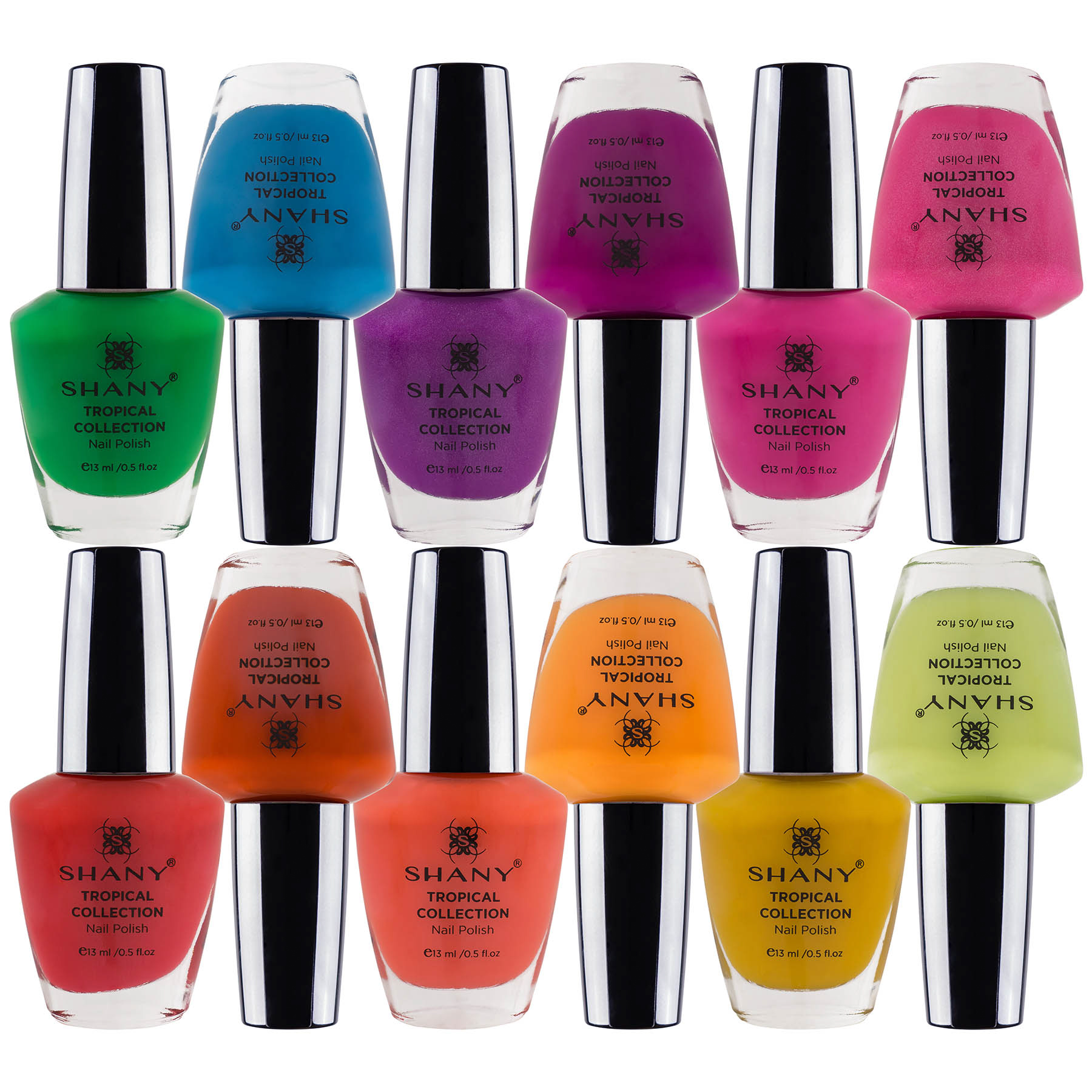 SHANY Nail Polish Set - Nail Lacquer Quick Dry, Full Size, Vibrant, Colorful, Trendy, Semi Glossy, Shimmery, Neon, Matte Nail Polish Set - 12 Colors - TROPICAL