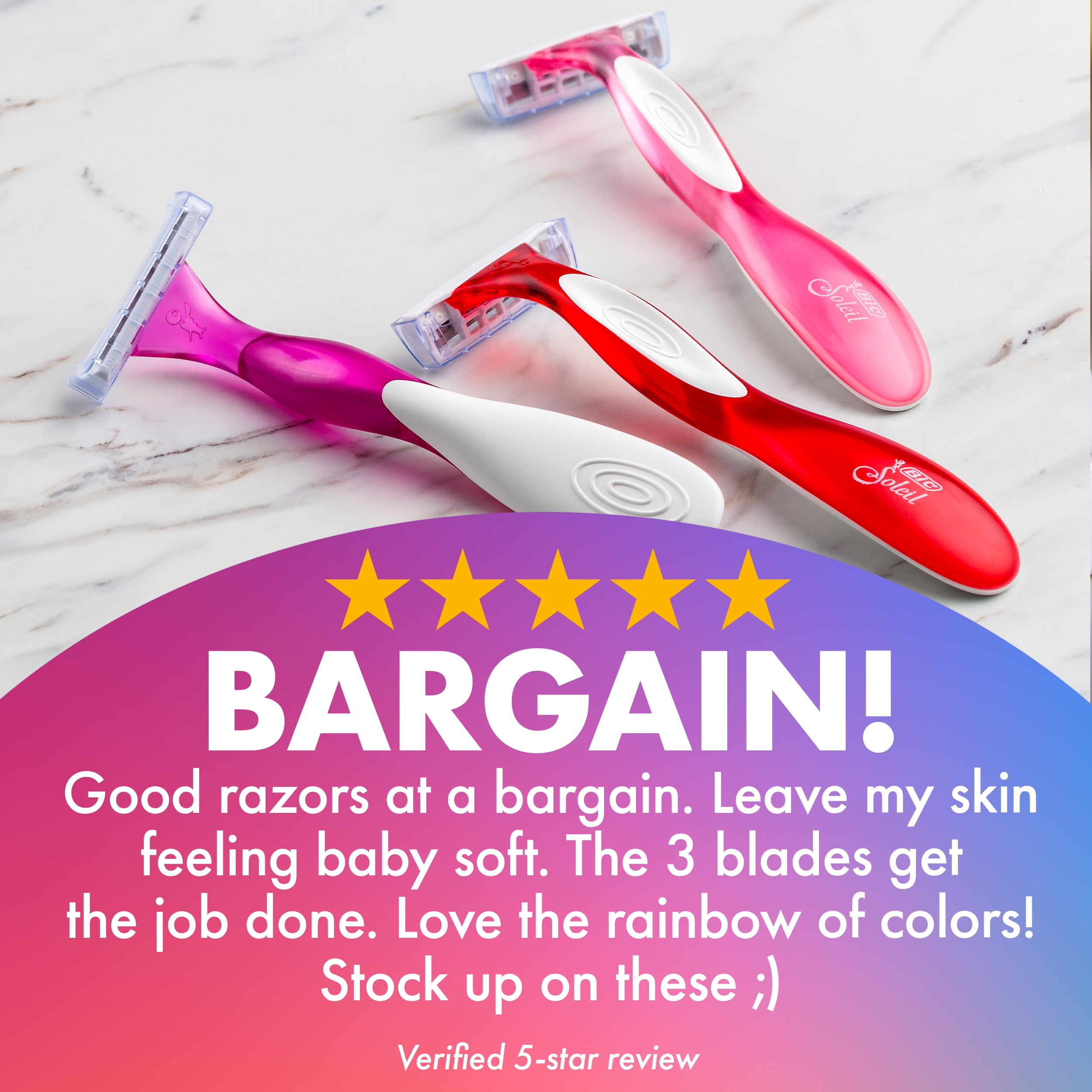BIC Soleil Smooth Colors Disposable Women's Razors, 3-Blade Razors, Bright Colors, 10-Count Gift Set for Her