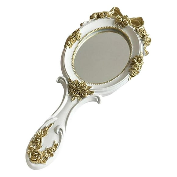 Espejo de maquillaje de mano vintage de estilo europeo con rosas de princesa para mujer, tocador ovalado. blanco