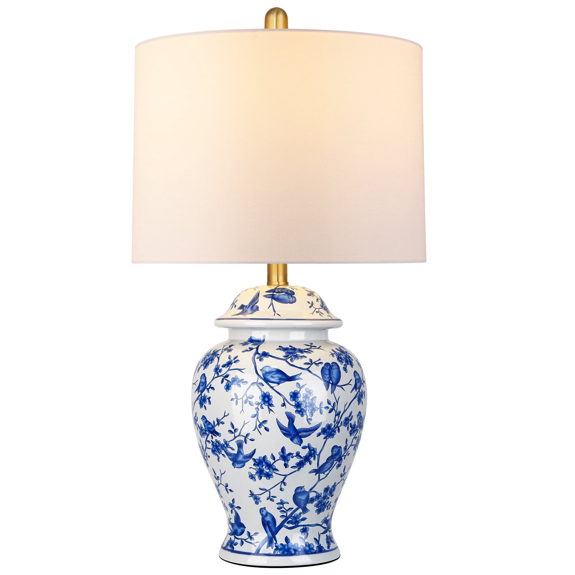 23.6'' Chinoiserie Ceramic Table Lamp Blue and White Porcelain Lamp for Nightstand