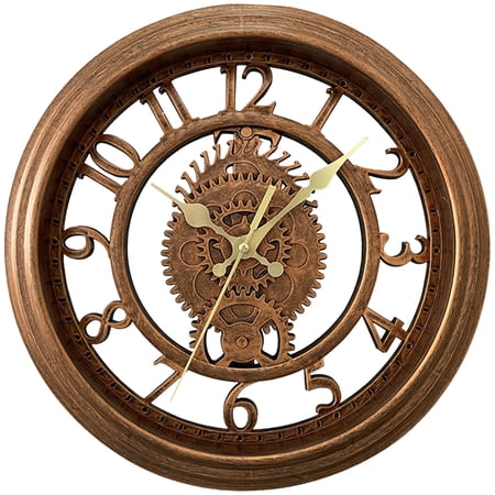 Unique Bargains Rustic Farmhouse Gear Clock with Moving Gears Wall Clock Brown