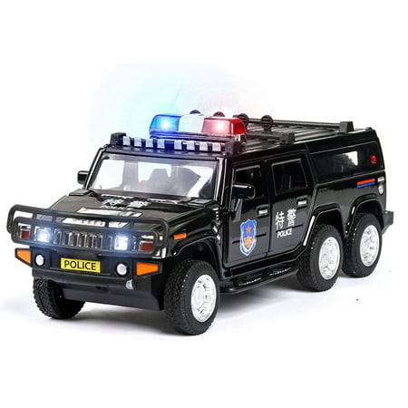 1:32 Kids Police Car Toy with Lights Sounds Effects Alloy Body Hood ...