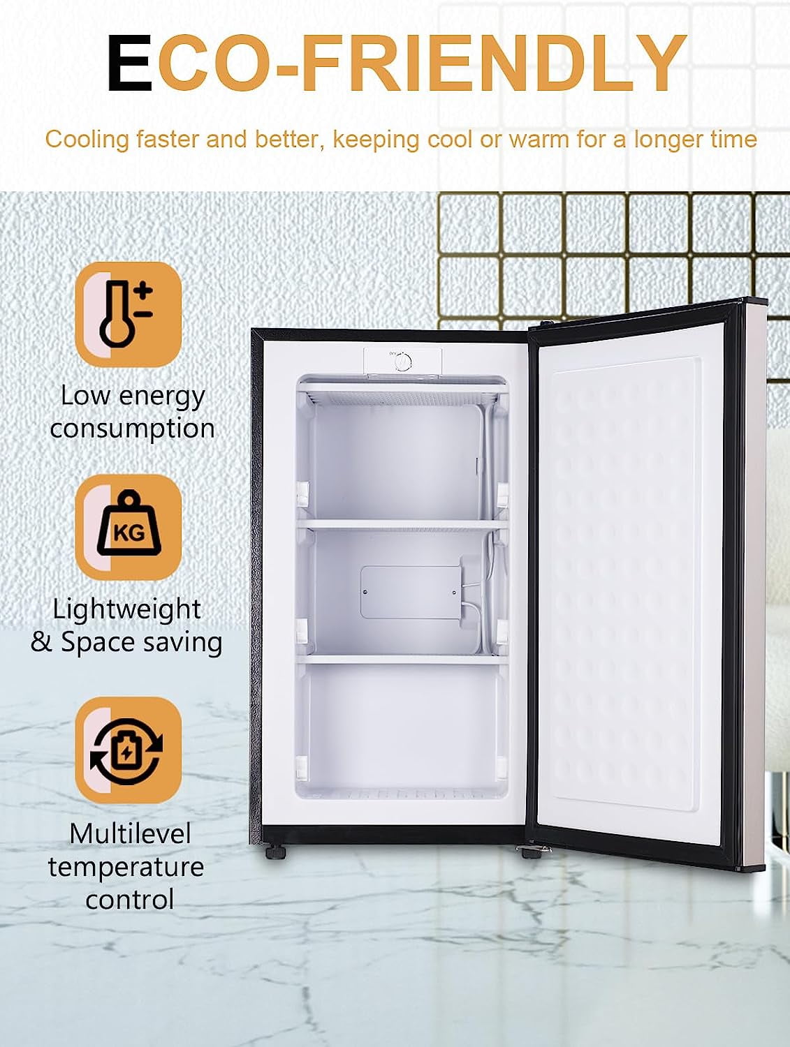 GGTB 3.0 Cu.ft Upright Freezer with Adjustable Thermostat, Reversible Stainless Steel Single Door, Compact Freezer for Home Office Apartment, Silver