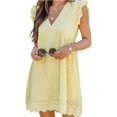 thumbnail image 1 of HSHDLDF California Romper Dress with Shorts Underneath Pockets Loose Summer V-Neck Lace Eyelet Skirt Plain Ruffle Sleeve Dress, 1 of 7