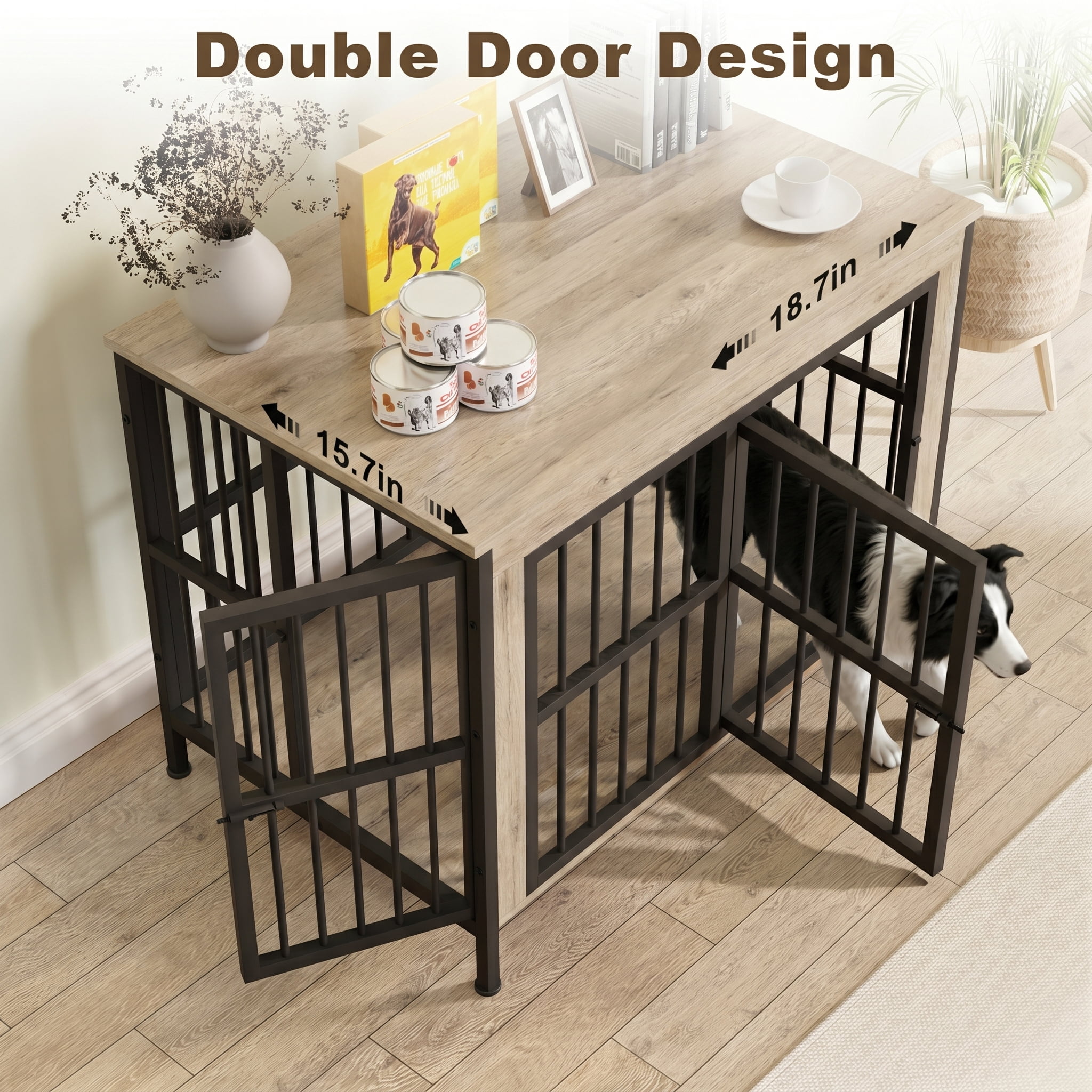 TIME RAY 44 Inch Dog Crate Furniture for Large Dog,Wood Dog Kennel Furniture Indoor with Removable Divider,Dog Cage Furniture as TV Stand,White