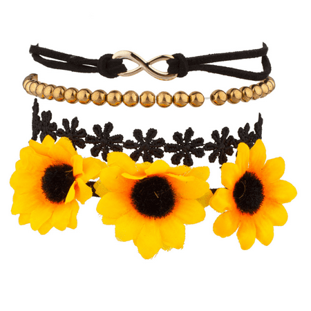 Fabric Jewelry - Lux Accessories Sunflower Floral Fabric Beaded Infinity Arm Candy Flower Bracelet Set