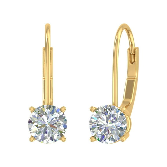 1 Carat Diamond Leverback Drop Earrings in 14K Yellow Gold - IGI Certified