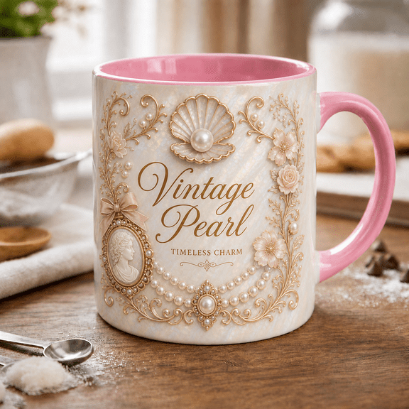 Vintage Pearl Mug Shabby Chic Floral Coffee Cup for Elegant Gifts and Daily Sips