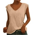 thumbnail image 2 of Femmes Tops Mode Femmes Solide Couleur Cap Manches V Cou Décontracté en Vrac Manches Courtes T-Shirt Top Armée Vert L, 2 of 5