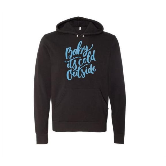 CHRISTMAS Unisex HOODIE, BABY IT'S COLD OUTSIDE, Hooded SWEATSHIRT, Black (Blue Text), LARGE