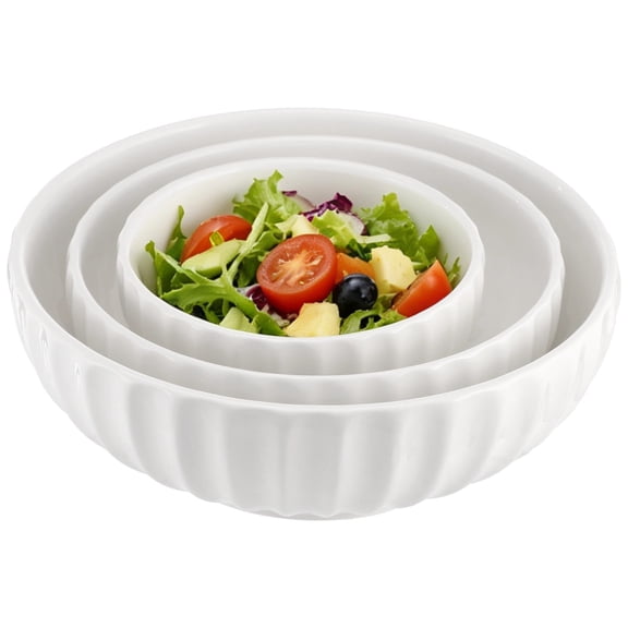 3 Pcs White Ceramic Serving Bowls Set, 10 In, 8 In, 6 in Ripple Texture Elegant Ceramic Bowls, Easy-to-Clean Microwave Safe for Kitchen Serving, Parties, Home Decor