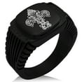 thumbnail image 1 of Stainless Steel Royal Fleur De Lis CZ Ribbed Needle Stripe Pattern Biker Style Polished Ring, 1 of 1