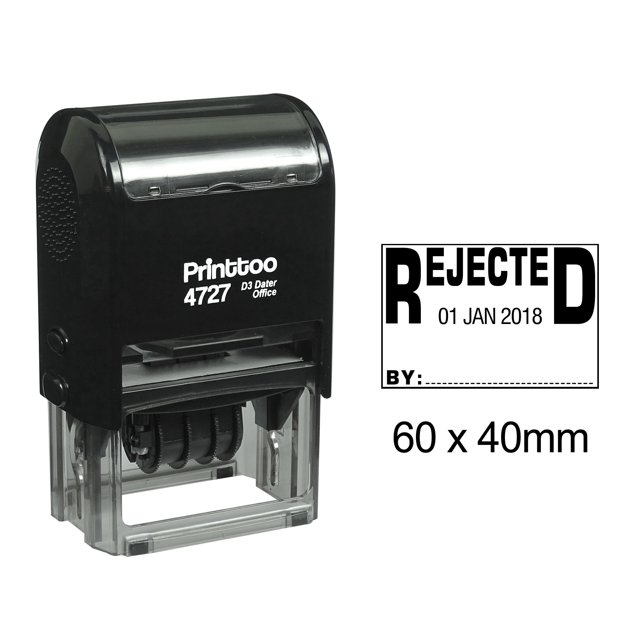Printtoo Self Inking Dater Stamp With Rejected By Text Office Stationery Date Rubber Stamp-Black