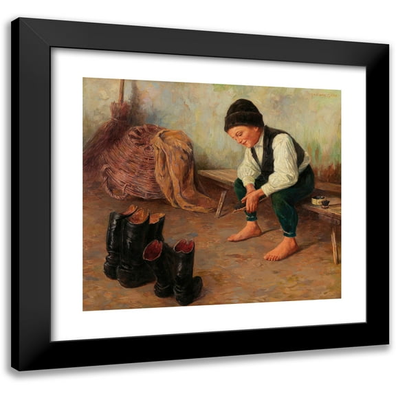 Géza Peske 13x12 Black Modern Framed Museum Art Print Titled - The Shoe Cleaner