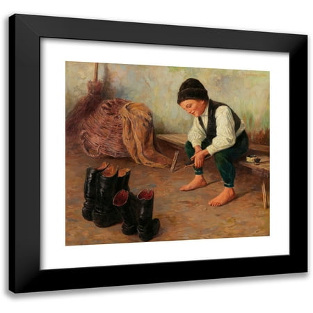 

Géza Peske 22x20 Black Modern Framed Museum Art Print Titled - The Shoe Cleaner