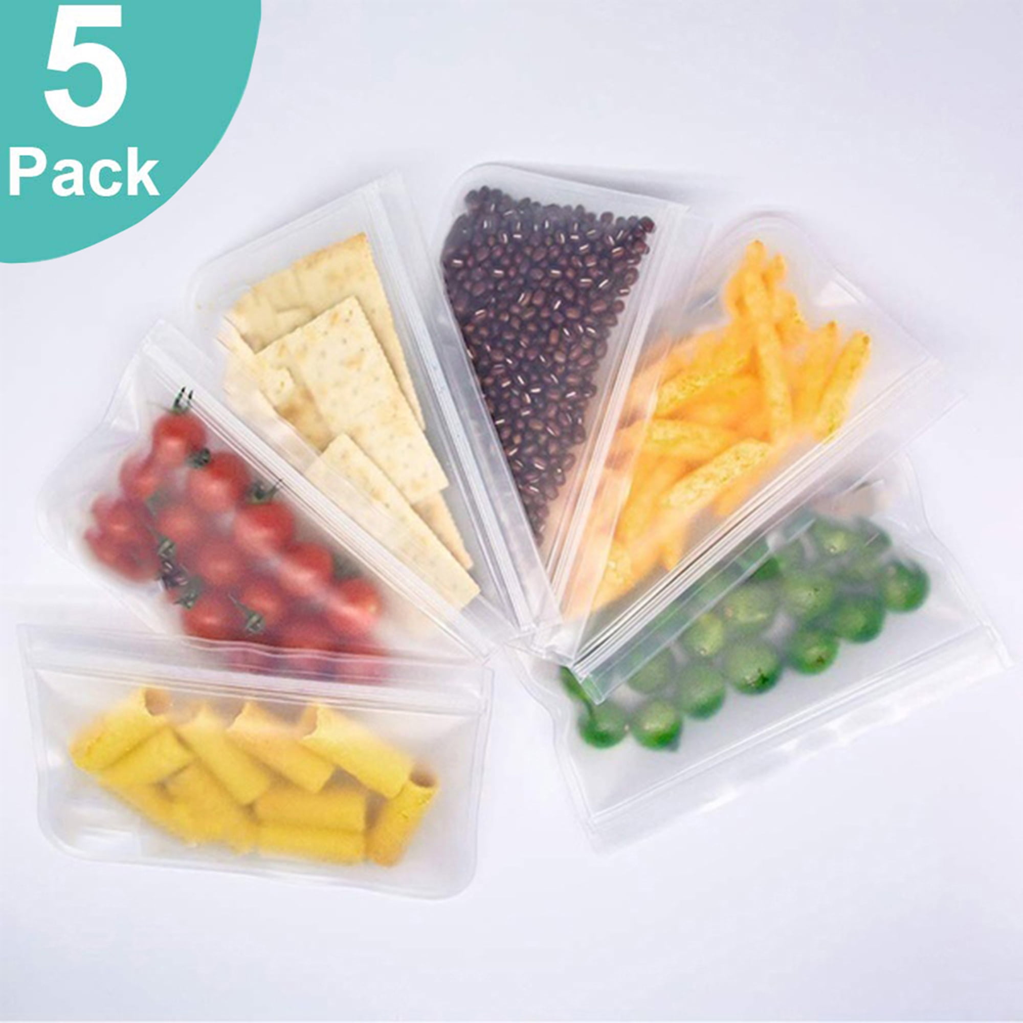 5X PEVA Reusable Leakproof Sandwich Bags Sealed Food Storage Bags   Fruit Snack 