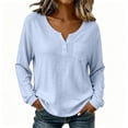 thumbnail image 4 of Fmbrln Womens V Neck Button Shirts Summer Fall Long Sleeve Solid Color T Shirts Loose Soft Pullover Tops with Pocket Sky Blue XL, 4 of 5