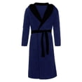 thumbnail image 2 of MAWCLOS Men Dressing Gown Hoodie Wrap Robe Long Sleeve Bath Robes Men's Soft Nightwear Sleeping Pajamas Navy Blue Black 3XL, 2 of 7