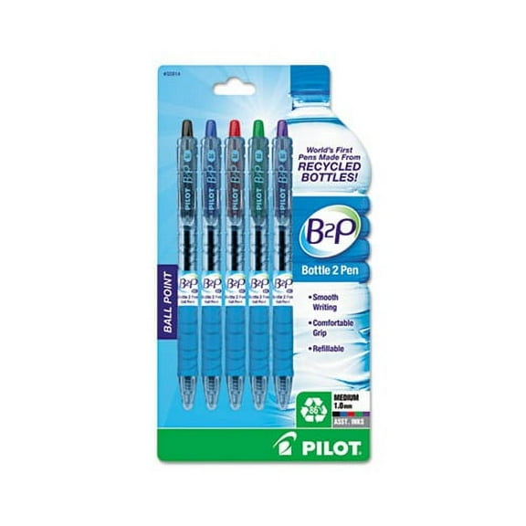 B2P Bottle-2-Pen Recycled Retractable Ballpoint Pen 1mm, Assorted Ink, 5/Pack