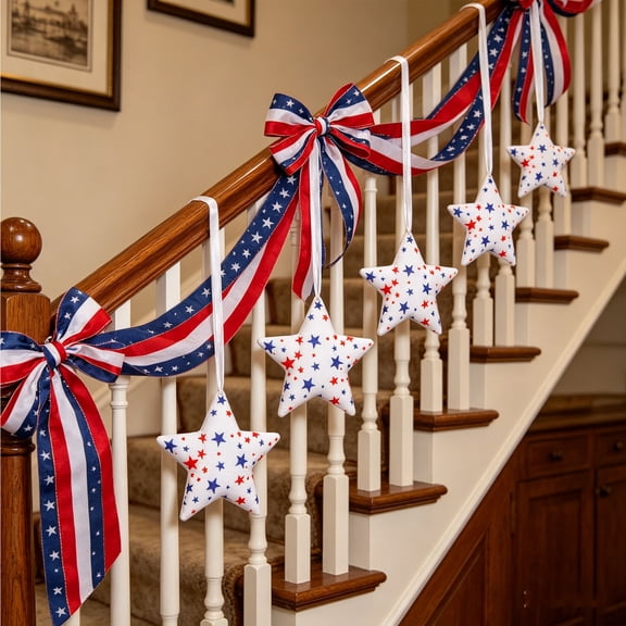erdimoy 4.7" Patriotic Star Ornaments, Red White Blue Fabric Stars for 4th of July, Independence Day Garland & Home Decor
