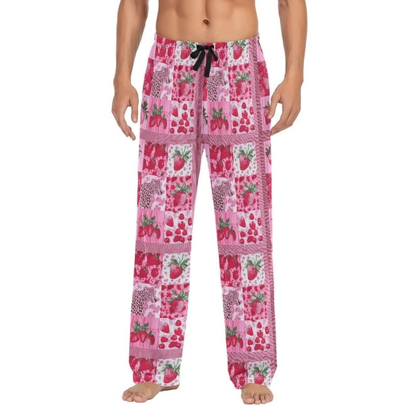 Pink Cheetah Strawberries Men's Pajama Pants with Pocket Lounge Pants Pajama Sleep Pant Pj Comfortable