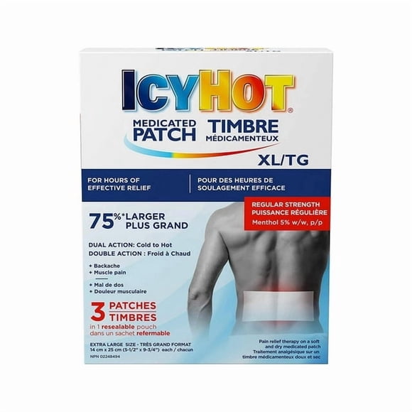 Icy Hot Medicated XL Pain Patch, Large Patches for Temporary Arthritis, Lumbago, Backache and Muscle Pain Relief, Menthol 5%, 3 Count