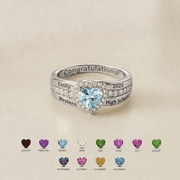 Personalized Heart Graduation Ring | Custom Engraved Birthstone Class Jewelry | Statement Class Ring for Senior