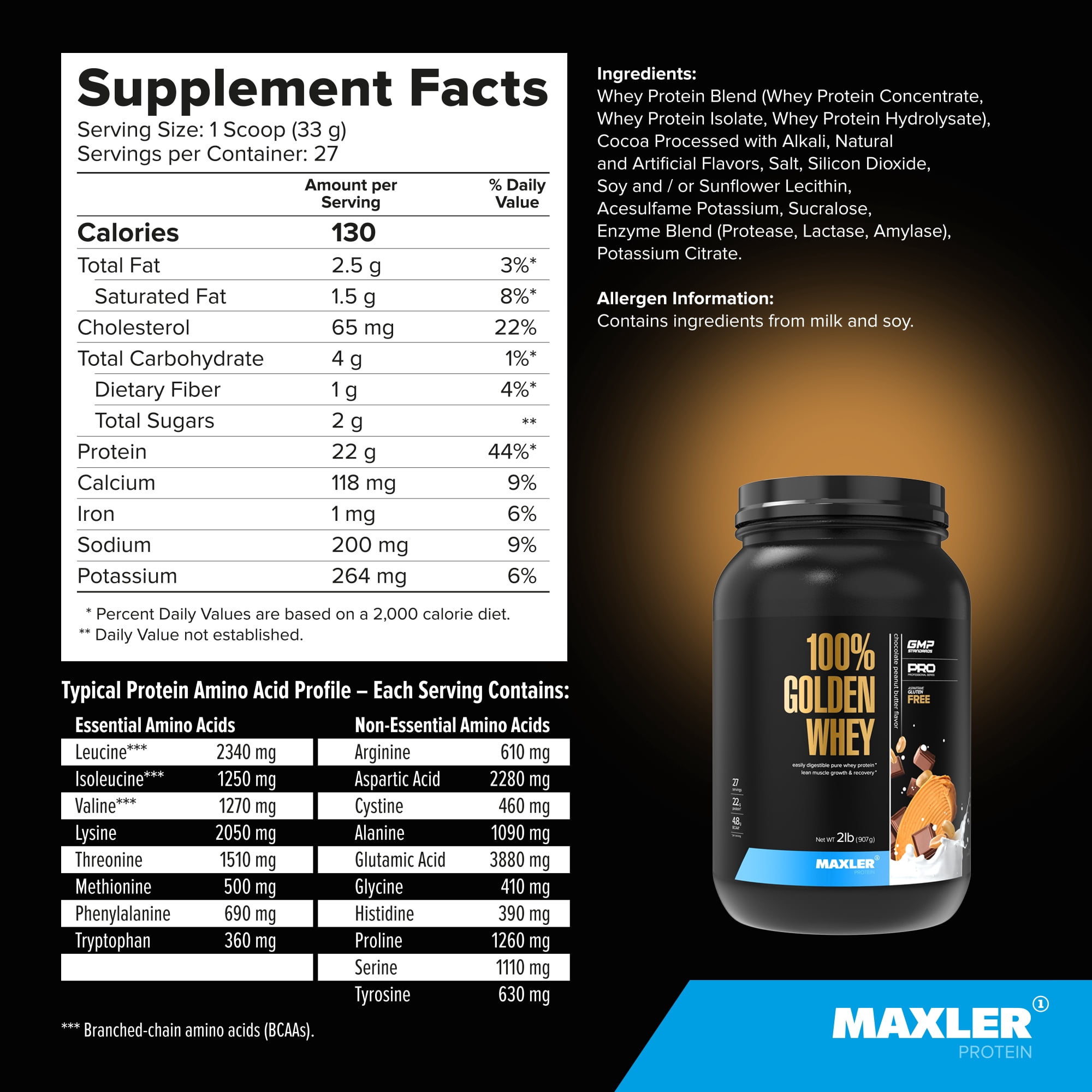 Maxler 100% Golden Whey Protein Powder - Chocolate Peanut Butter 2 lb