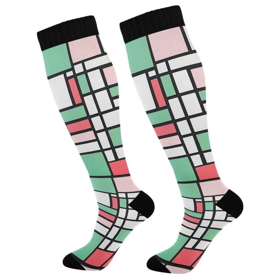 FORMRS Womens Knee High Socks Casual Long Thick Travel Daily Wear, 1 Pair, Red Abstract Geometric