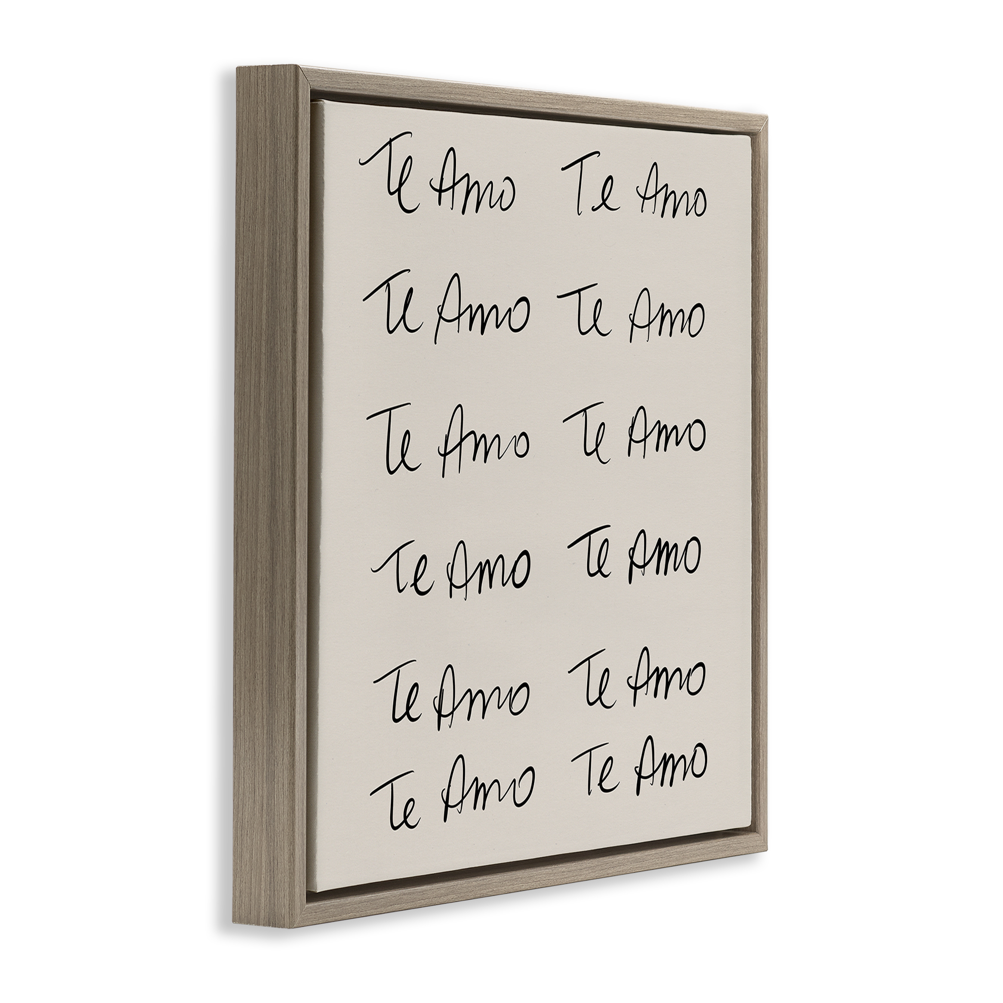 Stupell Industries Te Amo Repetitivo Inspirational Quotes & Sayings Drawing Brown Floater Framed Art Print Wall Art, 18 x 18