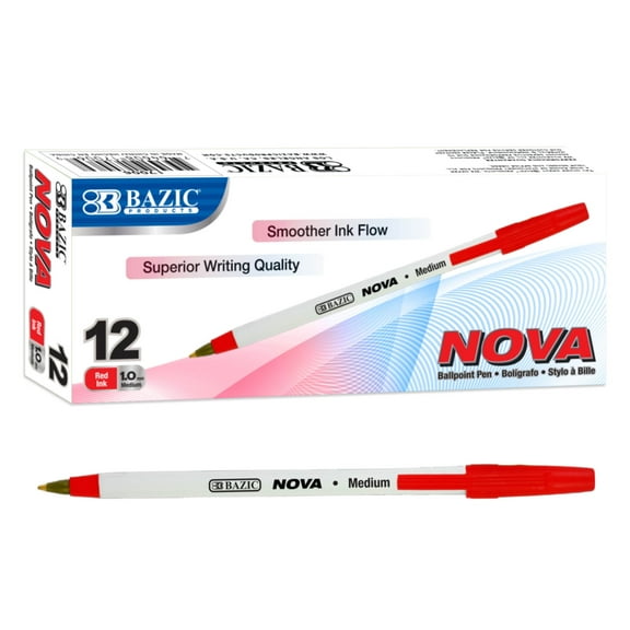 Bazic Products 305002-144 Nova Ballpoint Pen Medium Point, Red